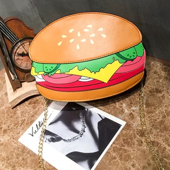 Cheeseburger Crossbody Funny Food Long Chain Purse - Picture 4 of 8